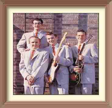 The Crickets 1957: Pictured from left:<br>
Buddy Holly, Joe B Mauldin, Jerry Allison, Niki Sullivan
